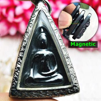 Leklai Kotipe Black Shine Mekaphat Magnetic Buddha NangPaYa Thai Amulet #0043