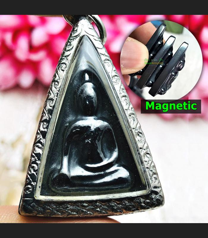 Sacred Buddha Glossy Black Leklai Magnetic Lucky Amulet Lp Huan NangPaYa