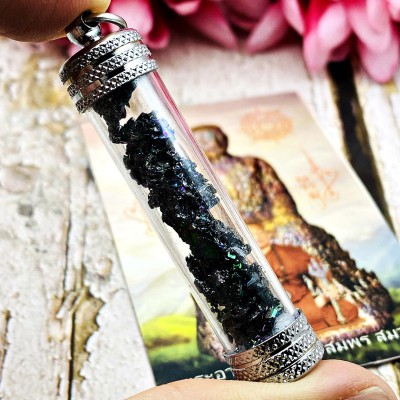 Mineral Stone Leklai Pendant Rainbow Magic Lucky Takrut Umklum Thai Amulet #0047