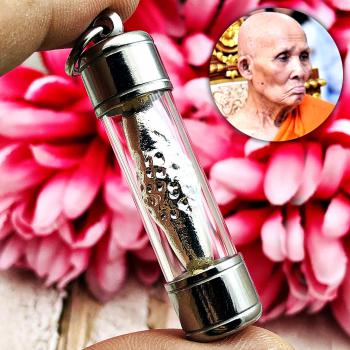 Leklai Capsule Silver Takrut Immortal Protection Magic Lucky Huan Thai Amulet #0109