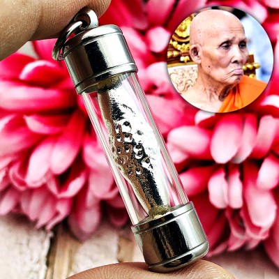 Leklai Capsule Silver Takrut Immortal Protection Magic Lucky Huan Thai Amulet #0109