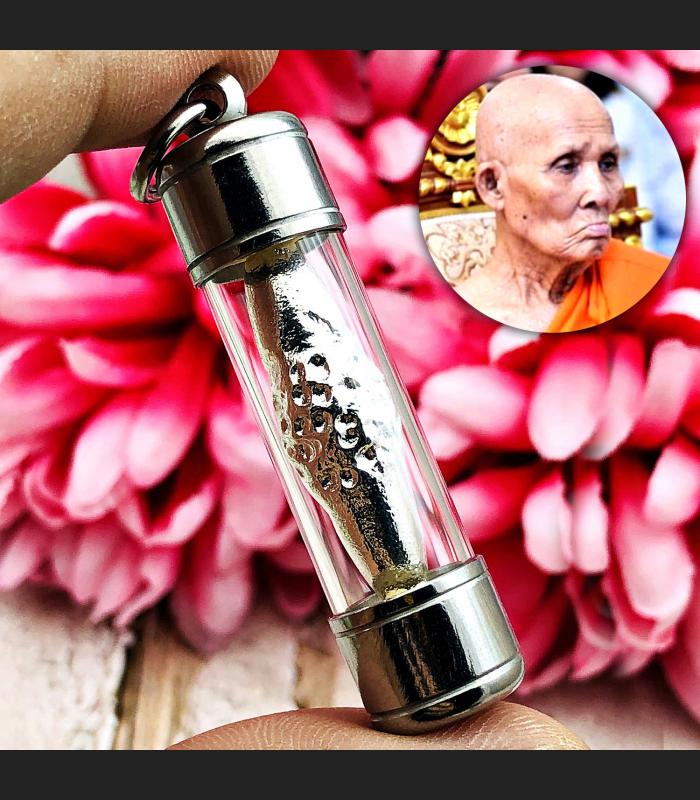 Leklai Capsule Silver Takrut Immortal Protection Magic Lucky Huan Thai Amulet #0109