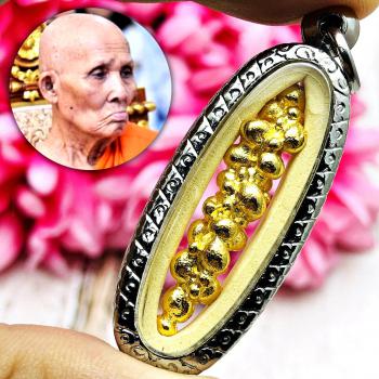 Leklai Magic Metal Melt Gold Immortal Protection Life Luck Huan Thai Amulet 0113