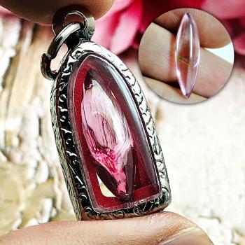 Crystal Stone Healing Energy Naga Eye Leklai Claw Love Lpink Rose Amulet #0142