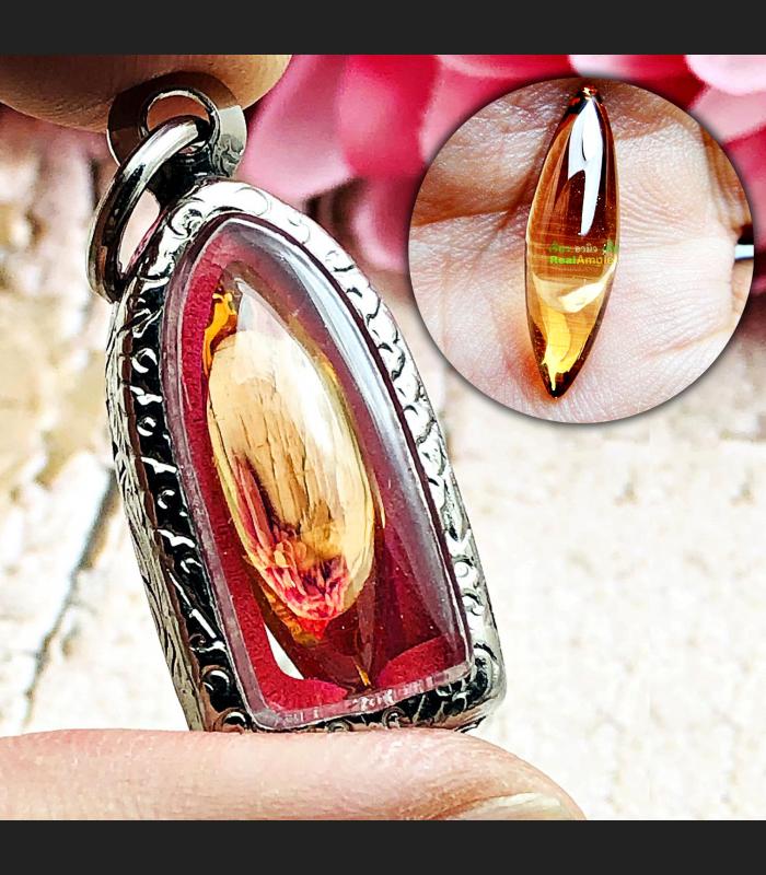 Crystal Protect Safty Stone Healing Naga Eye Leklai Claw Orange Thai Amulet 0143