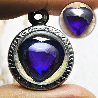 Leklai Naga Eye Pendant Stone Heart Love Protect Lucky Purple Thai Amulet #0146