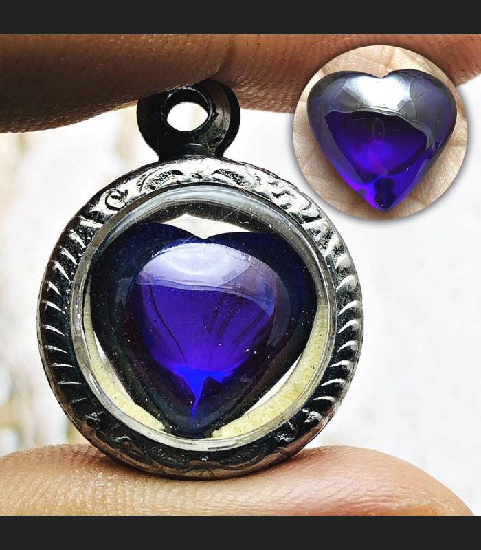 Leklai Naga Eye Pendant Stone Heart Love Protect Lucky Purple Thai Amulet #0146