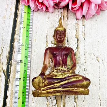 Old Buddha Statue Peaceful Deity Pink Vintage Feng Shui Love Thai Amulet #0170