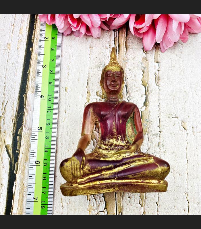 Old Buddha Statue Peaceful Deity Pink Vintage Feng Shui Love Thai Amulet #0170