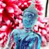 Sit Buddha Statue Colored Peaceful Smiling Deity Blue Decor Art Thai Amulet 0184