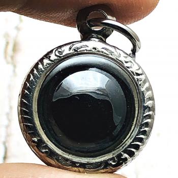Leklai Naga Eye Crystal Gems Healing Stone Button Black Lucky Thai Amulet #0197