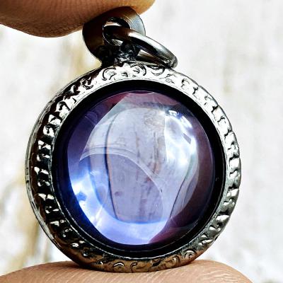 NATURAL GEMS HOLY STONE NAGA EYE LEKLAI THAI AMULET LIGHT PURPLE ROUND BUTTON