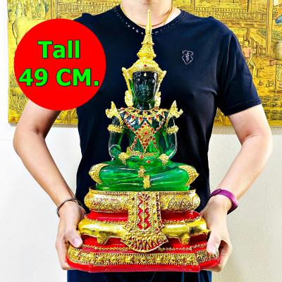 Large Meditation Emerald Buddha Statue Amulet Lucky Green Gold Armor 49cm #0200