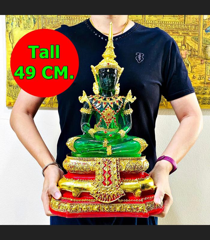 Large Meditation Emerald Buddha Statue Amulet Lucky Green Gold Armor 49cm #0200