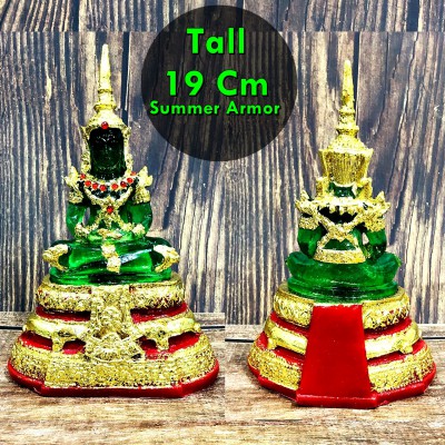 Emerald Buddha Statue Meditation Magic Gold Gem Summer Armor Thai Amulet #0202