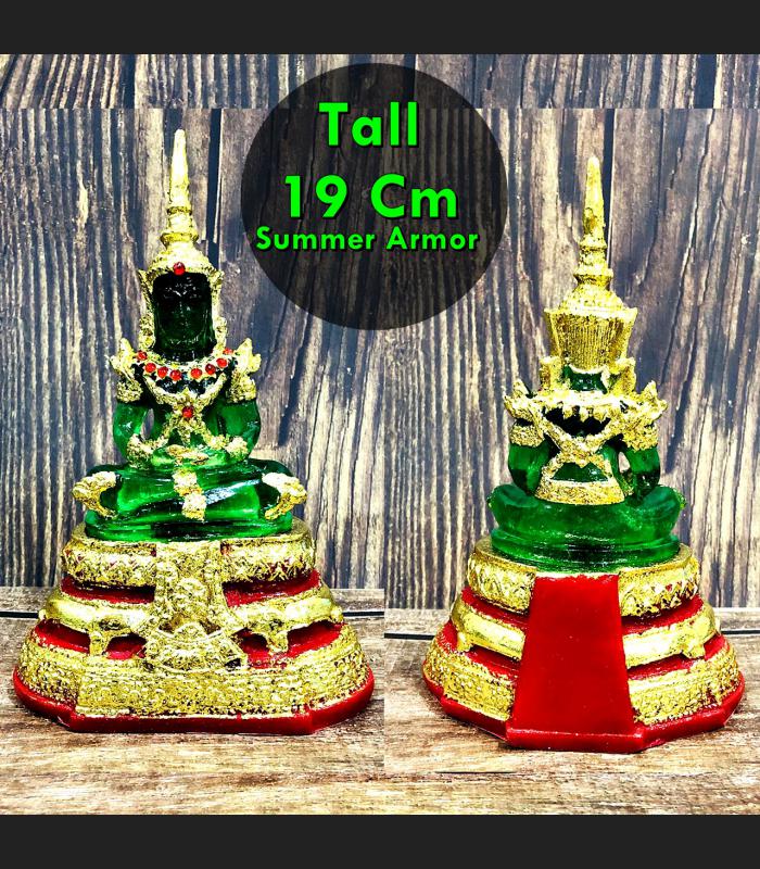 Emerald Buddha Statue Meditation Magic Gold Gem Summer Armor Thai Amulet #0202