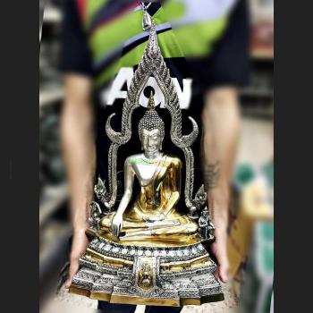 SEATED THAI BUDDHA STATUE BRONZE AMULET DEITY SILVER GOLD CHINNARAJ LARGE