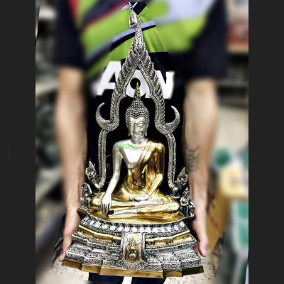 SEATED THAI BUDDHA STATUE BRONZE AMULET DEITY SILVER GOLD CHINNARAJ LARGE