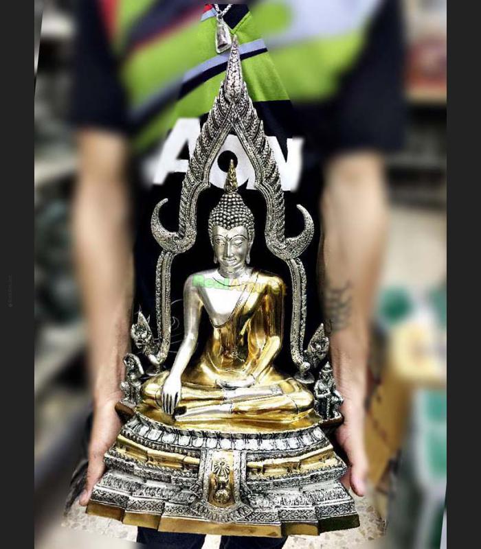 SEATED THAI BUDDHA STATUE BRONZE AMULET DEITY SILVER GOLD CHINNARAJ LARGE