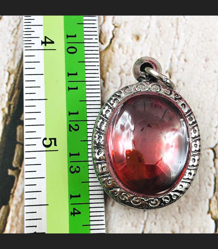 Naga Eye Leklai Magic Lucky Protection Stone Wealth Toffy Red Thai Amulet #0407