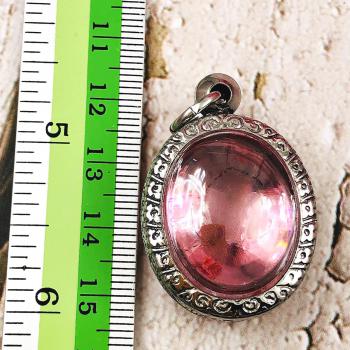 Naga Eye Leklai Magic Lucky Love Stone Pendant Toffy Pink Rose Thai Amulet #0463