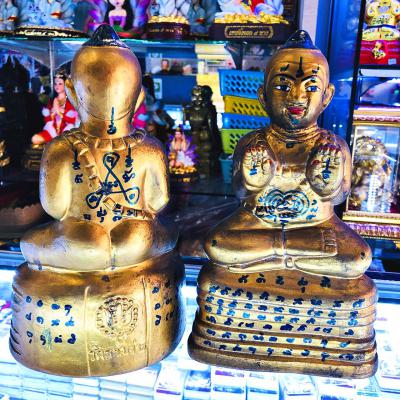 CLASSIC GUMAN THONG CLAY STATUE BIG GOLDEN BOY SPIRIT AMULET THAI LP YAM BE2550