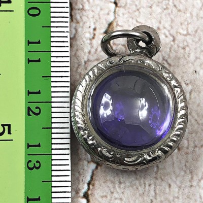 Crystal Healing Gems Stone Naga Eye Leklai Round Dark Purple Thai Amulet #1416