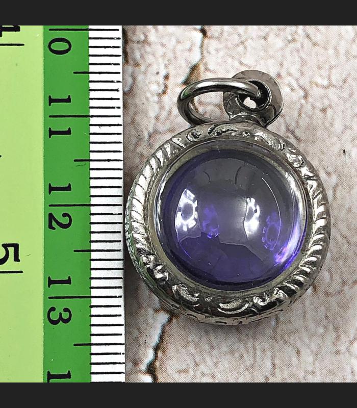 Crystal Healing Gems Stone Naga Eye Leklai Round Dark Purple Thai Amulet #1416