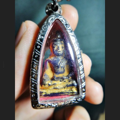 THAI AMULET HAND CARVE LEKLAI NAGA EYE GEMS STONE OLD BUDDHA ANCIENT VIOLET