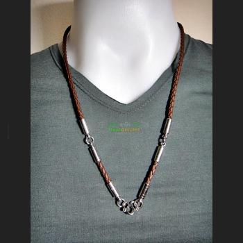 HANDMADE WEAVE NECKLACE CHAIN STRING FOR HANG WEAR THAI AMULET 3HOOK BROWN