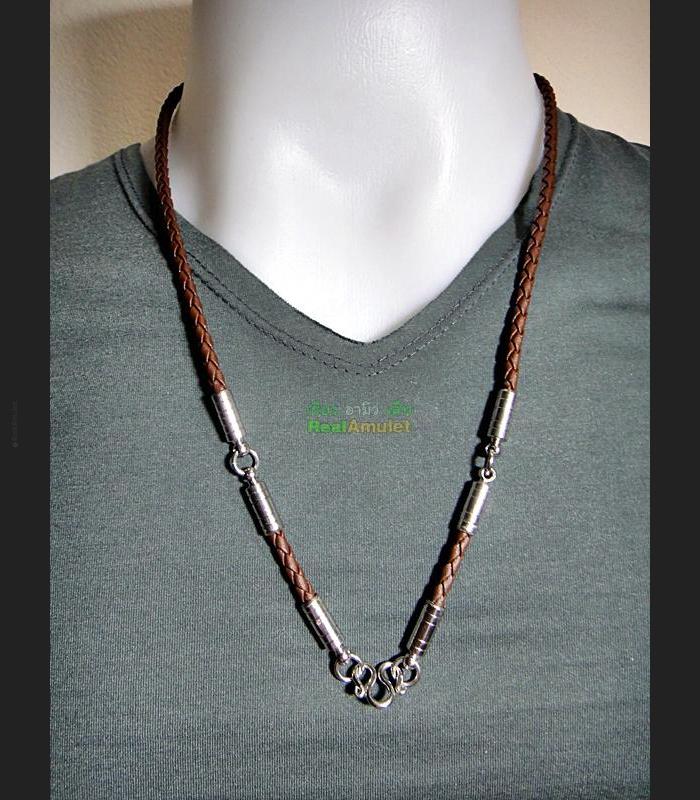HANDMADE WEAVE NECKLACE CHAIN STRING FOR HANG WEAR THAI AMULET 3HOOK BROWN