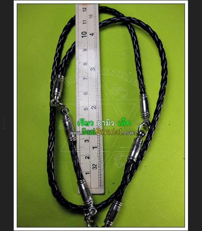 LEATHER WEAVE NECKLACE STRING FOR THAI AMULET 3HOOK BLACK