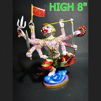 LARGE STATUE BRONZE ARMED MONKEY 8HAND RICH CATCH MONEY THAI AMULET LP KEY PAINT HIGH24CM