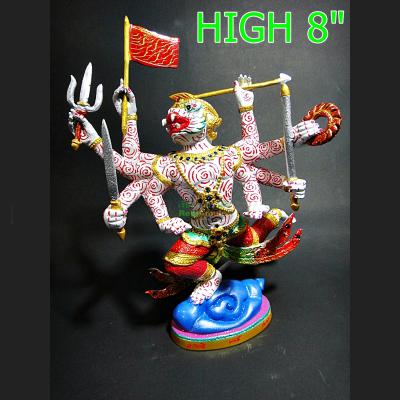 LARGE STATUE BRONZE ARMED MONKEY 8HAND RICH CATCH MONEY THAI AMULET LP KEY PAINT HIGH24CM