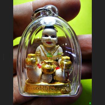 MINIATURE BOY SPIRIT GUMAN CARRY MONEY TREASURE BAG LUCKY THAI AMULET LP PERN PAINT