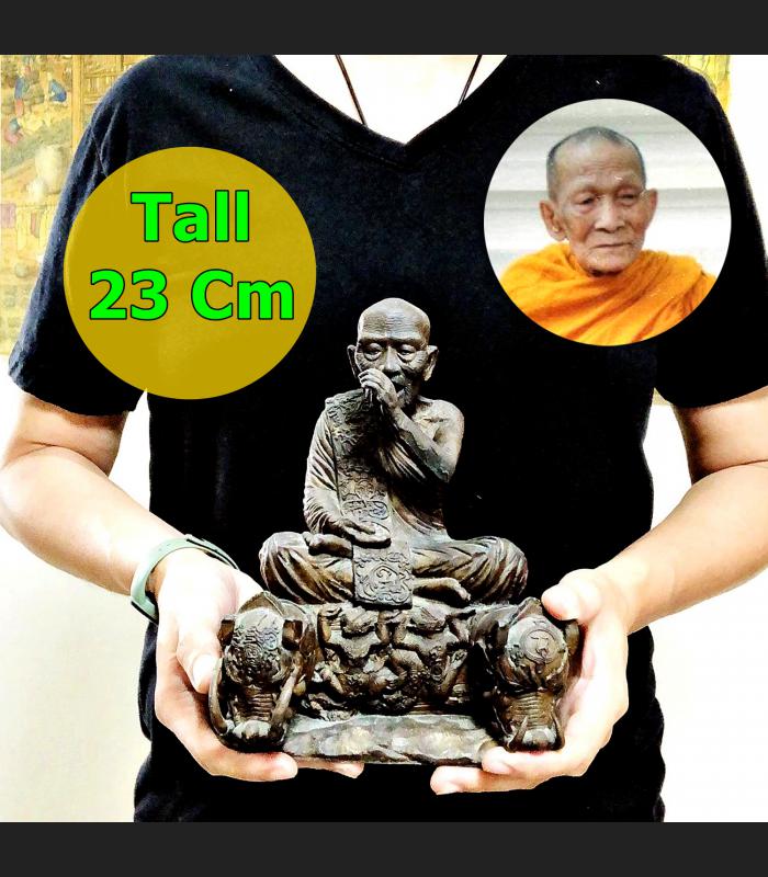 LARGE 23CM BRONZE STATUE LP KALONG TWIN PIG RIDER THAI AMULET CHARM BE2552