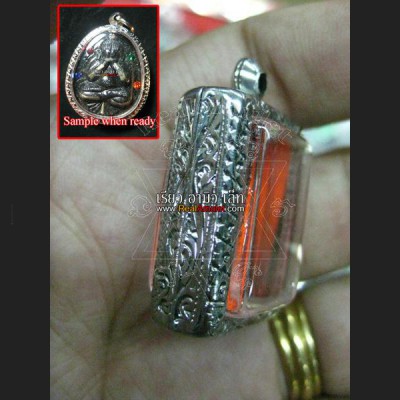 STAINLESS FRAME CASE FOR WEAR THAI AMULET (NOT WATERPROOF)SURFACE CARVING #8839