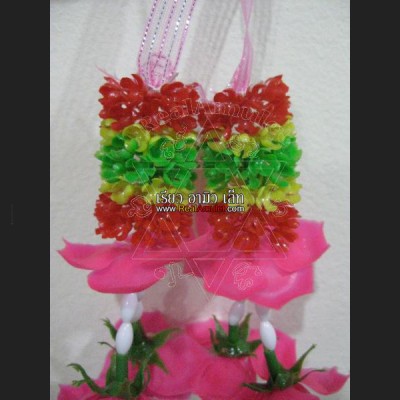 HANDMADE PLASTIC FLOWER RIBBON GARLAND FESTOON WORSHIP OFFERING THAI AMULET WERATH 8866