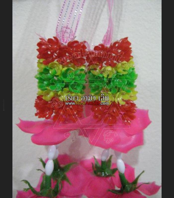 HANDMADE PLASTIC FLOWER RIBBON GARLAND FESTOON WORSHIP OFFERING THAI AMULET WERATH 8866