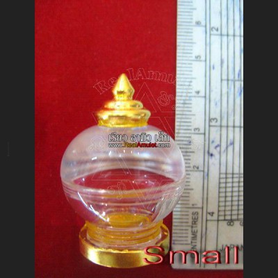 STUPA BUDDHA RELIC AMULET CASE EMPTY BOX CLEAR ACRYLIC GOLD FOIL COVER 5CM 8972