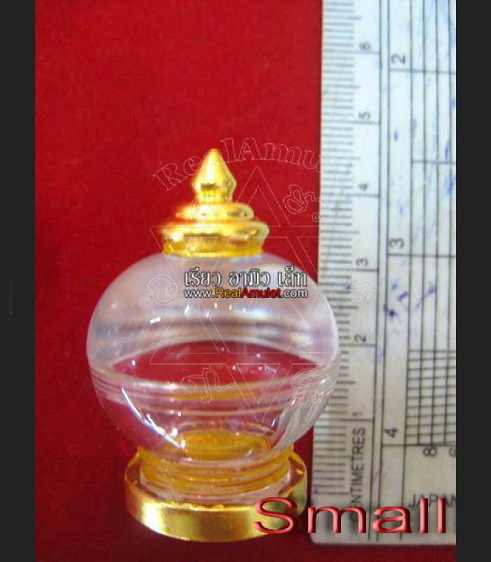 STUPA BUDDHA RELIC AMULET CASE EMPTY BOX CLEAR ACRYLIC GOLD FOIL COVER 5CM