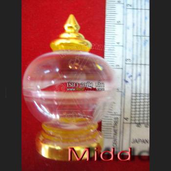 STUPA BUDDHA RELIC AMULET CASE EMPTY BOX CLEAR ACRYLIC GOLD FOIL COVER 6CM 8973