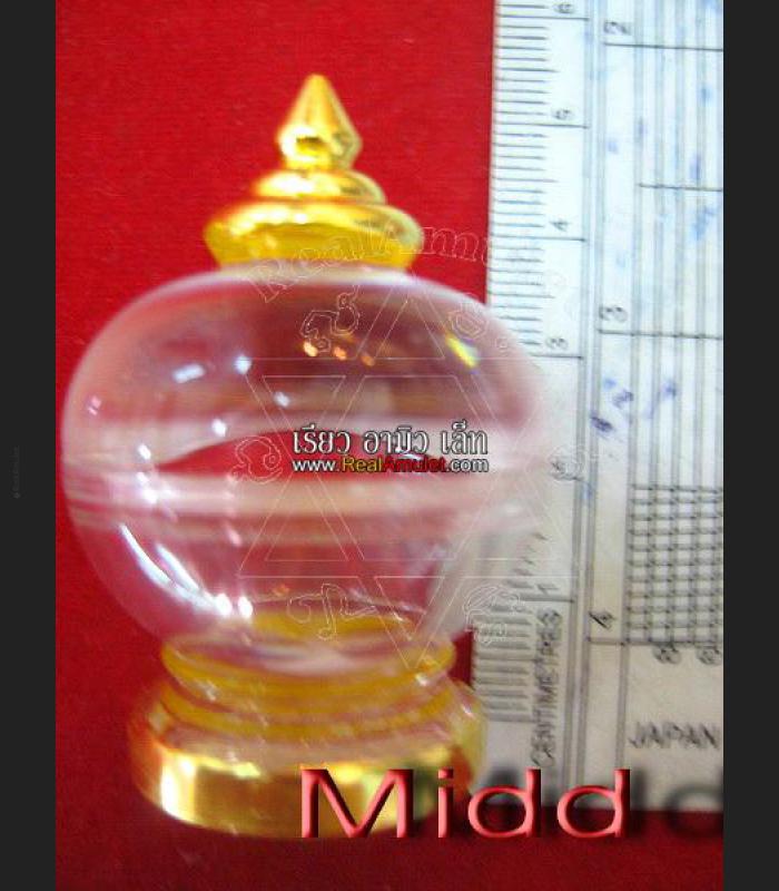 STUPA BUDDHA RELIC AMULET CASE EMPTY BOX CLEAR ACRYLIC GOLD FOIL COVER 6CM 8973