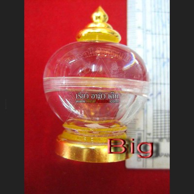 STUPA BUDDHA RELIC AMULET CASE EMPTY BOX CLEAR ACRYLIC GOLD FOIL COVER 7CM 8974