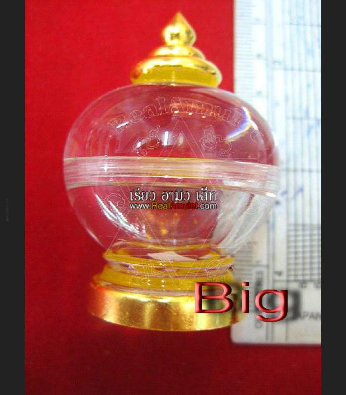 STUPA BUDDHA RELIC AMULET CASE EMPTY BOX CLEAR ACRYLIC GOLD FOIL COVER 7CM 8974