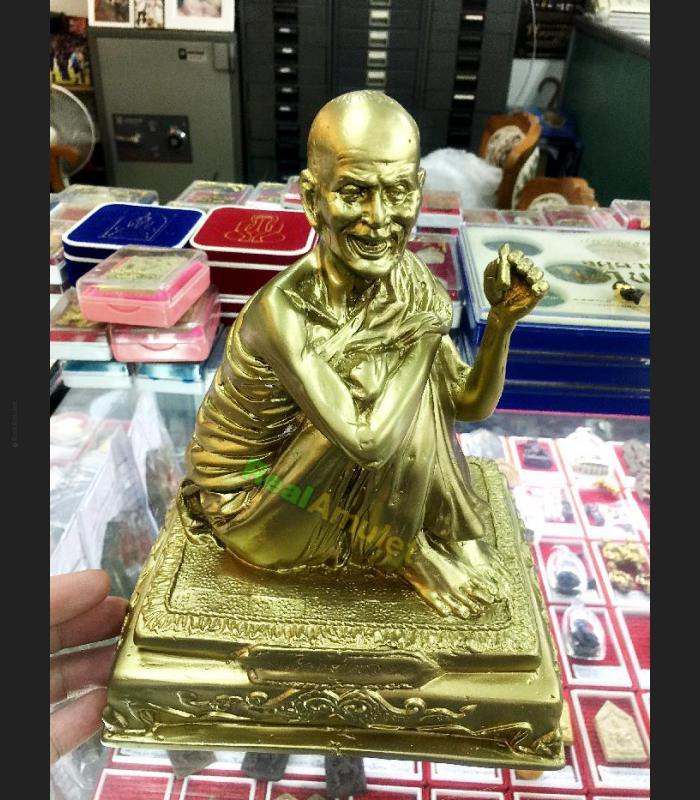 LARGE BUCHA LUCKY RICH SMOKING BUDDHA MODEL FIGURE METAL AMULET LP SUANG MONK