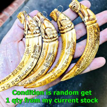 Wild Boar Fang Tooth Carve Tiger Power To Leader Boss Lp Pern Thai Amulet #9007