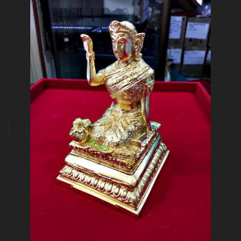 AMULET BRONZE STATUE LADY GIRL BECKON BUSINESS CATCH MONEY RICHLY 14CM GOLD