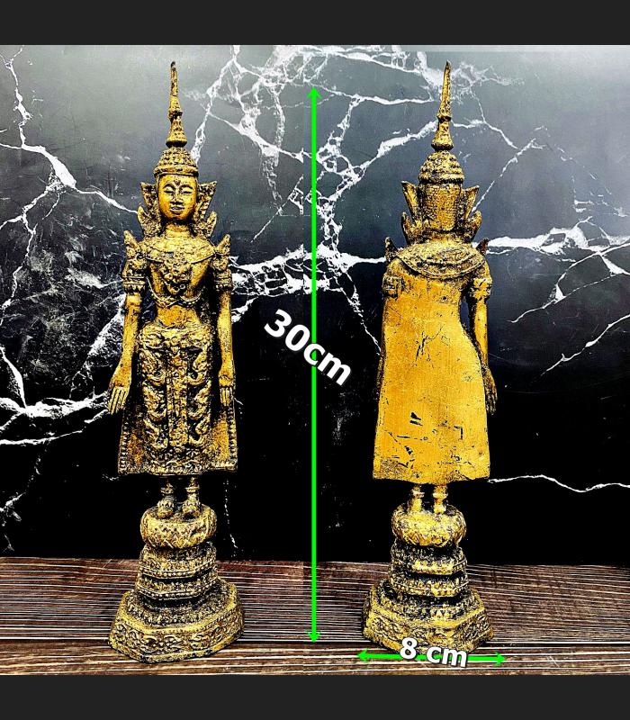 Ancient Bronze Buddha Stand Statue King Armor Open Earth 19th Rattanakosin #9022