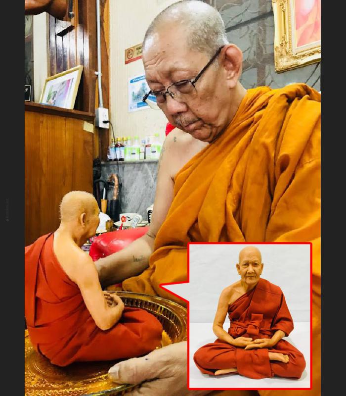 Lifelike Fine Wax Art Monk Statue Lp Pern WatBangPha Meditation Thai Amulet 9090